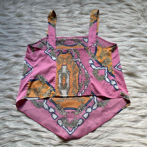 Rachel Zoe Satin Scarf Tank in Pink/Multicolor Print - Medium - Picture 5 of 7